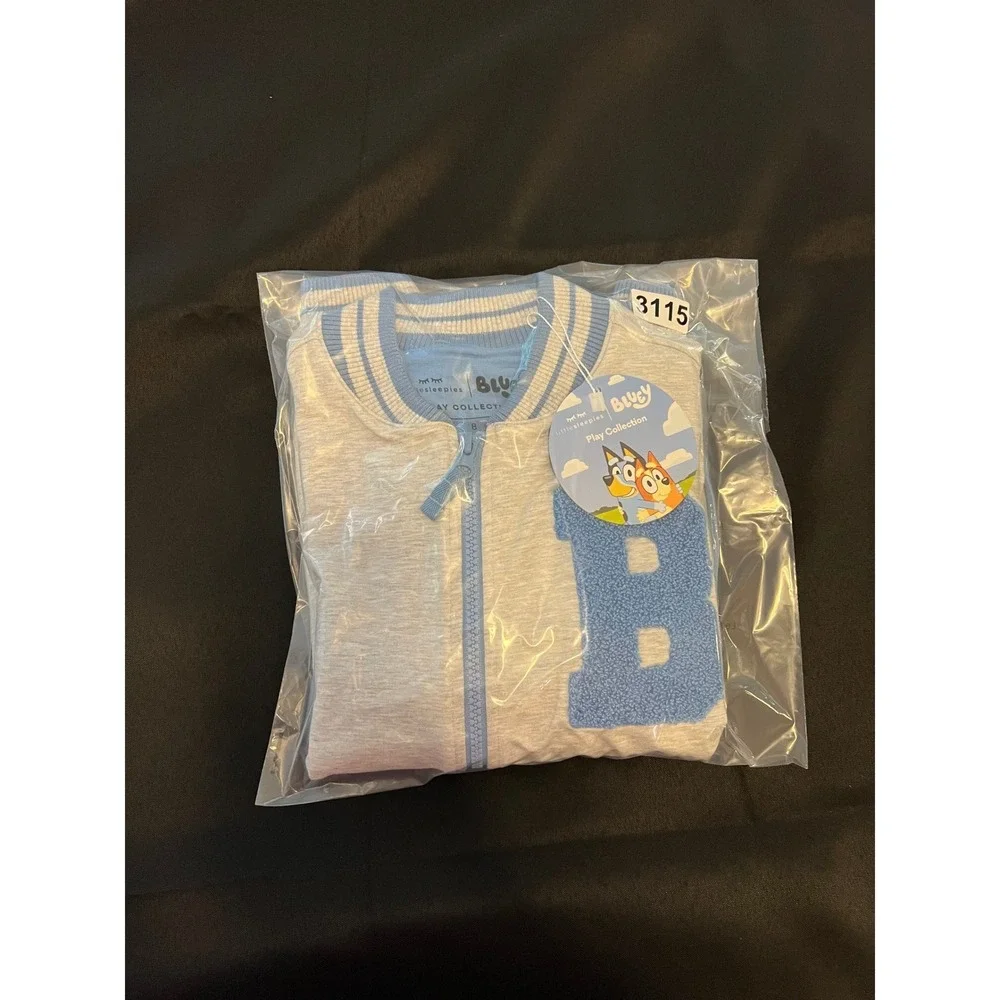 Little Sleepies Bluey Play Collection Varsity Jacket Grey Blue Size 8 NWT‎